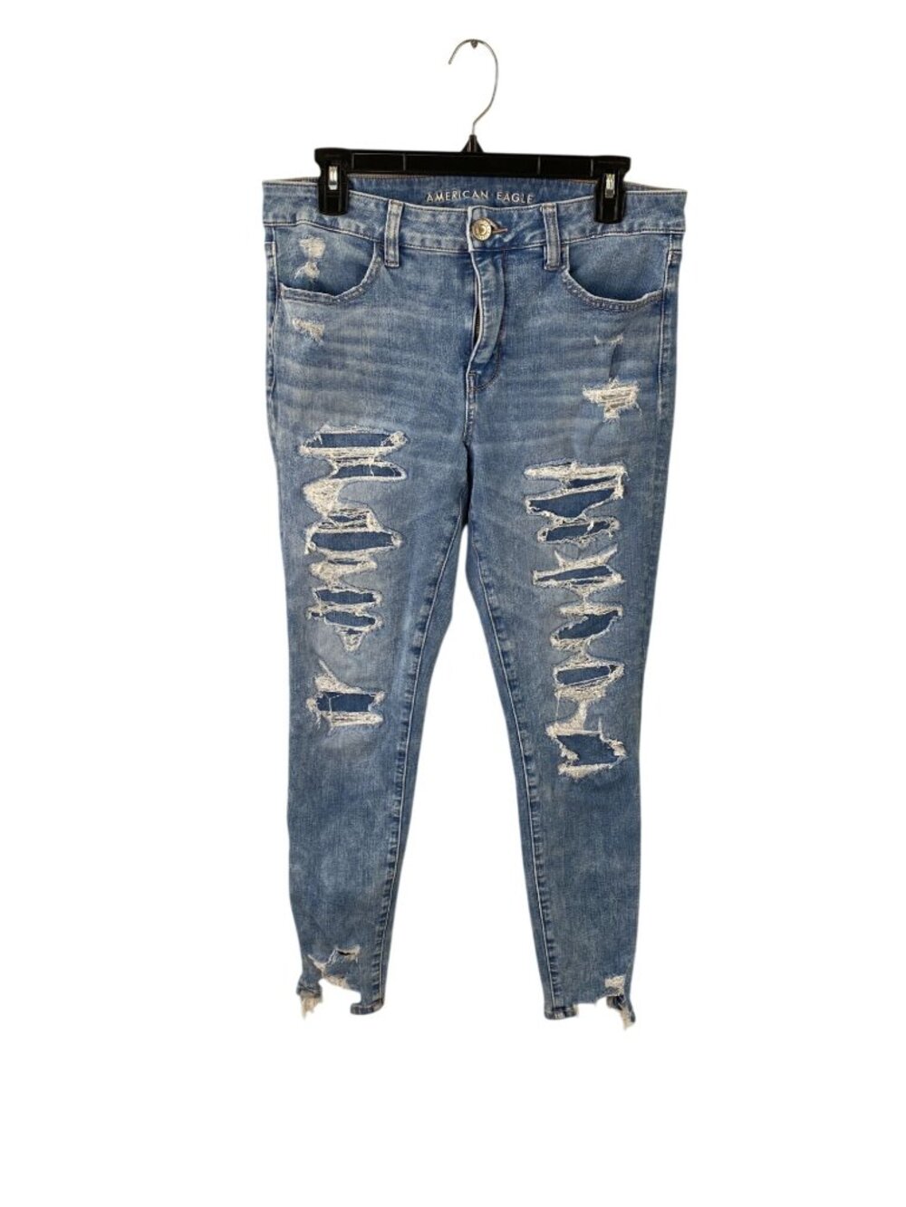 American Eagle Dream Jeans Womens 12R Mid Rise Skinny Distressed Medium Wash